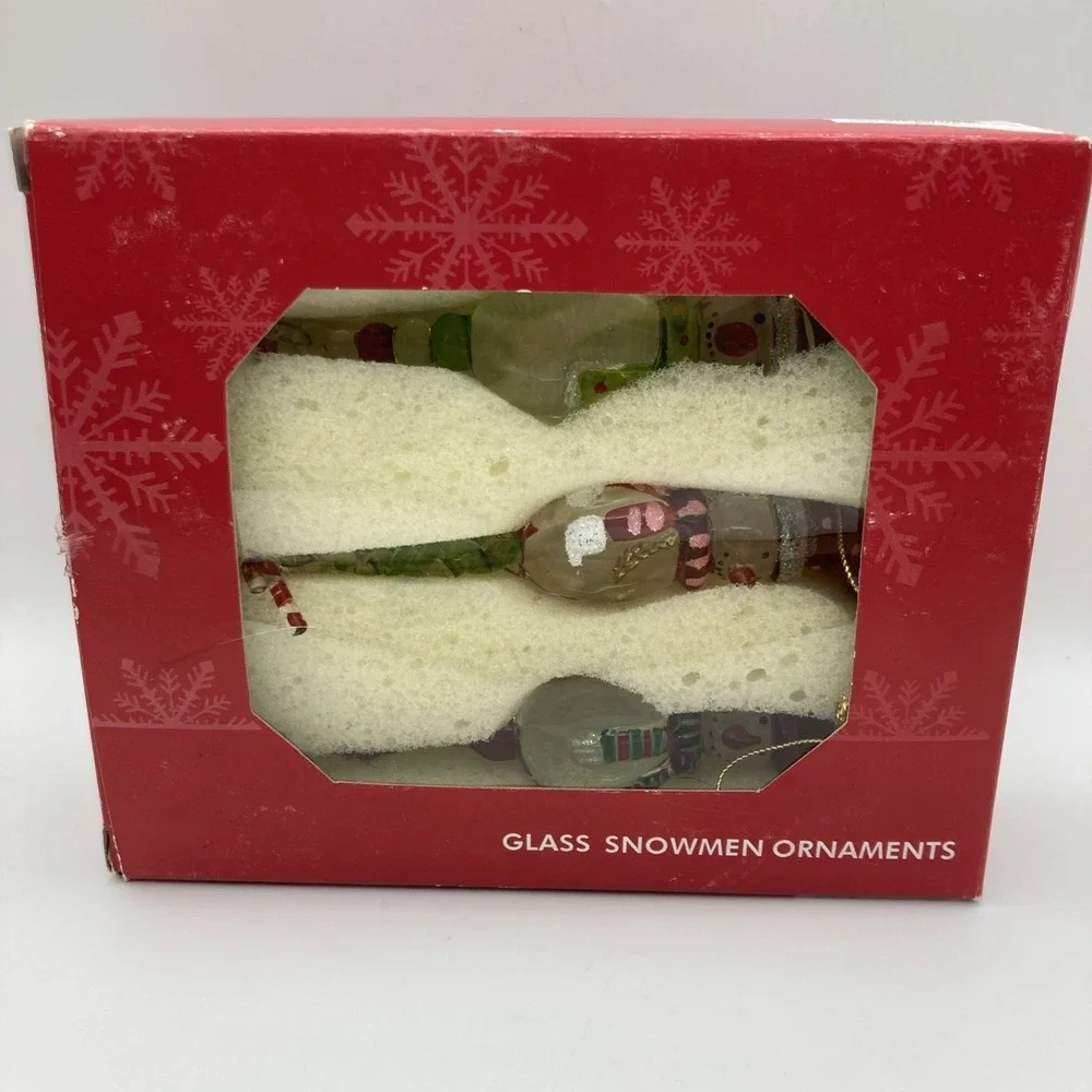 Set Of 3 Kirkland's Hand Blown Cheerful  Christmas Snowmen Ornaments New